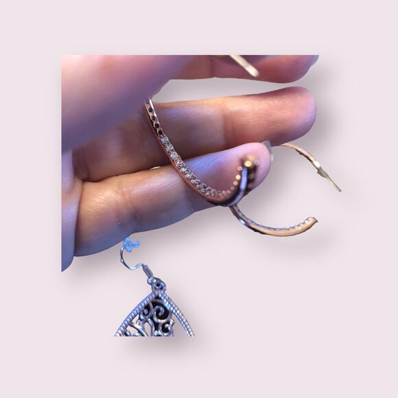 Earrings Set of 3, Hoops, Hammered, and Teardrops in Rose Goldtone - Picture 12 of 12